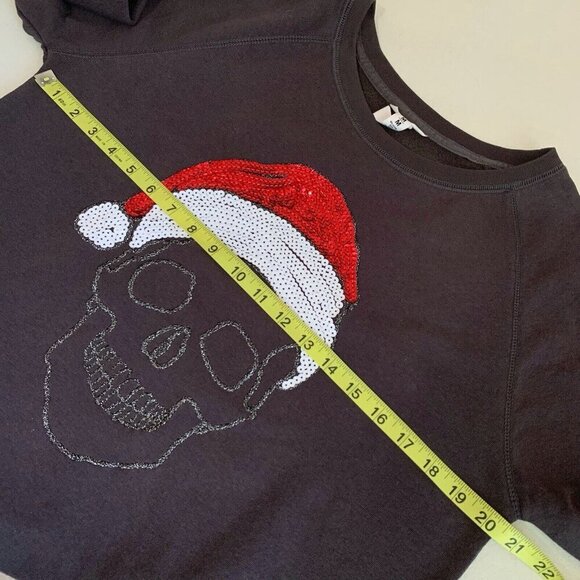 Bethany Mota Skull Christmas Sweatshirt Womens Medium Sequins Grey Red White - Picture 9 of 11